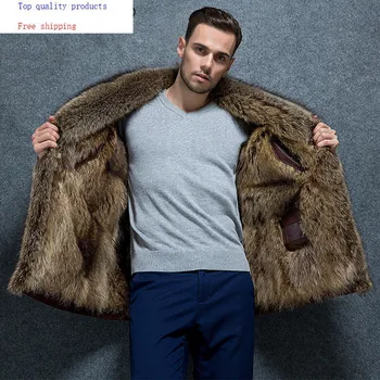 

Real Fur Coat Men Genuine Leather Jackets Natural Raccoon Fur Liner Winter Cow Leather Jacket Men 2020 86113 KJ2456