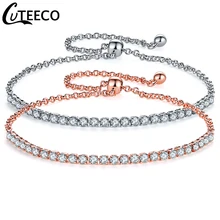 CUTEECO, дизайн, теннисные браслеты для женщин, розовое золото, серебристый циркониевый браслеты и браслеты для женщин, свадебные ювелирные изделия, браслеты