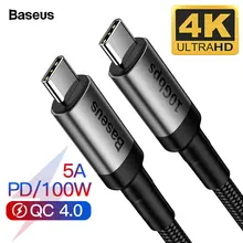 Кабель Baseus USB 3,1 type-C-USB C для MacBook 100 Вт PD Quick Charge 4,0 3,0 для samsung Note 10 S10 USBC USB-C шнур зарядного устройства