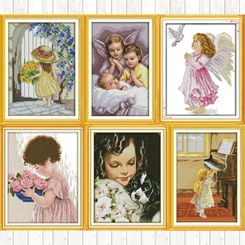 

Dog and Girl DIY Needlework Kits Embroidery Kits 14CT Counted Printed Painting 11CT Handmade Cross Stitch Kits Home Decoration