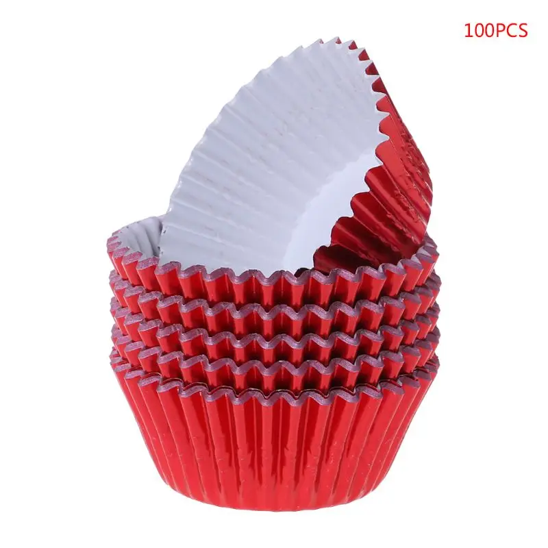 100 шт бумажные чашки для кексов Алюминиевая фольга Формы для выпечки кексов вкладыши чехол для кексов - Цвет: Красный