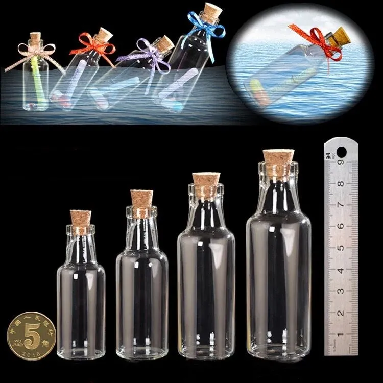 15pcs 12ml 15ml 25ml 35ml Small Clear Glass Storage Jars Bottle Vial Container Wishing Bottle with Cork Stopper DIY Home Decor
