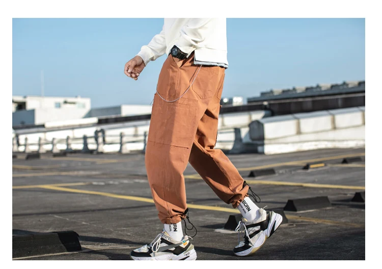 Men's Trousers Solid color jogging High quality Cotton Casual Pants splice Big-pocket Hip Hop Autumn Fashion Cargo Pants A1012