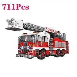 711 шт. город пожарная серия высокая высота спасательная раздвижная лестница грузовик строительные блоки кирпичи игрушки для детей