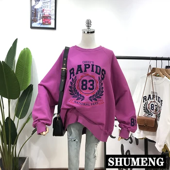

Korean Spring New Loose Hoodie Women Plus-sized All-match Embroidery Wheat Letter Ripped Terry Sweatshirt Casual Coats