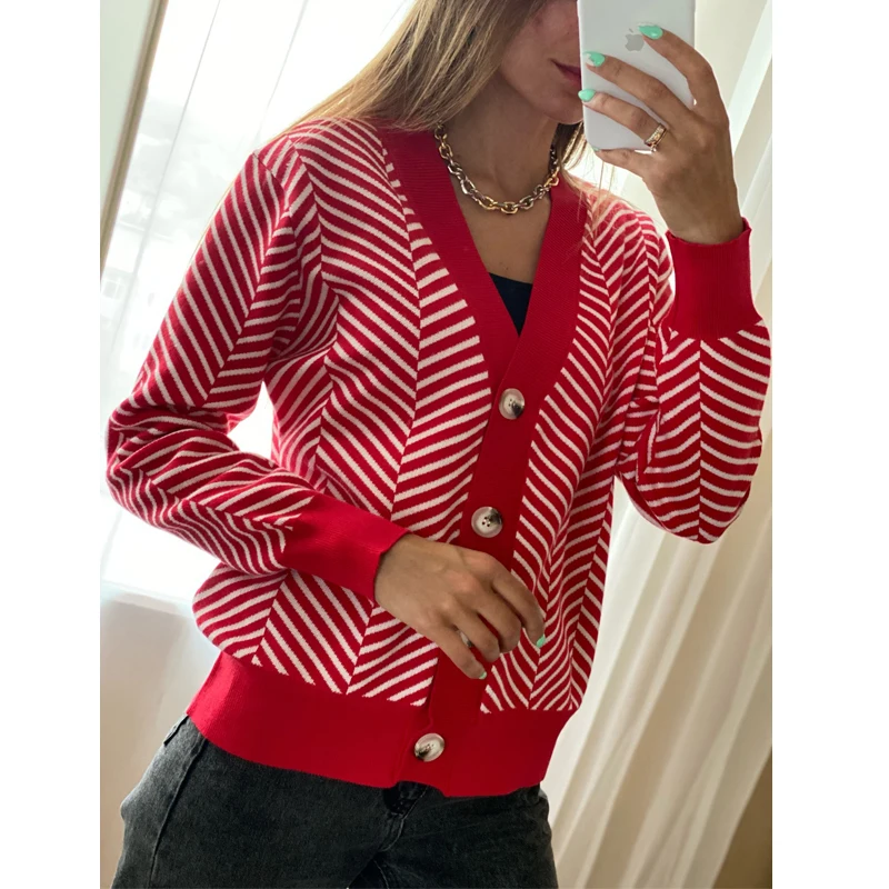 HLBCBG Single Breasted V Neck Women Button Black Christmas Tree Cardigan Sweater Knitted Loose Oversized Jumper Top Jacket Coat