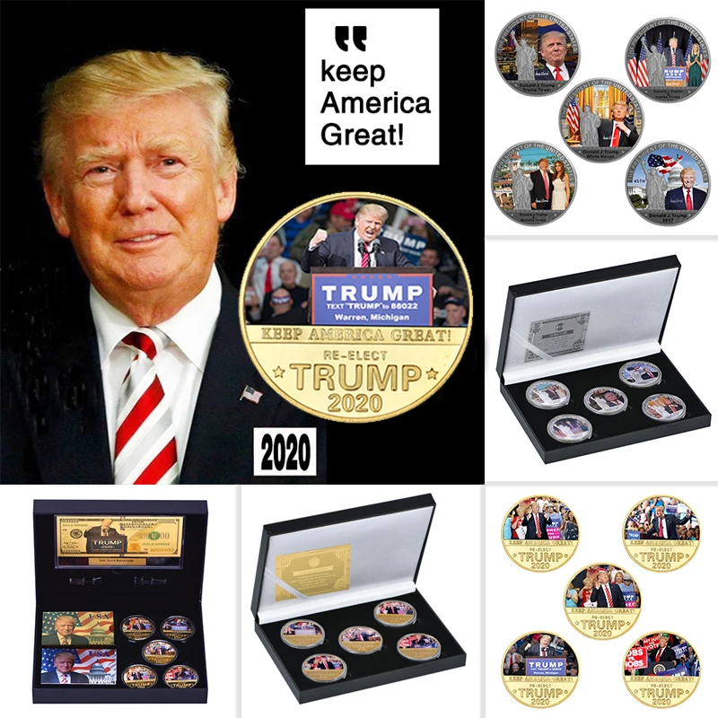 

US President Donald Trump Gold/Silver Plated Commemorative Coin Novelty Replica Challenge Coin In Gift Box Set Collector Items