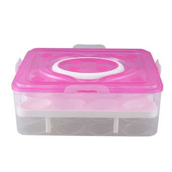 

Cute Double Deck Eggs Holder Box Covered Egg Dispenser with Handle for Refrigerator 32-Egg Capacity