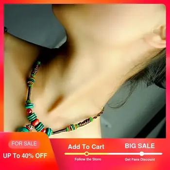 

vintage choker necklace for women pineapple rope chain blue turkey stone ball pendant fashion ethnic femme jewelry 2017