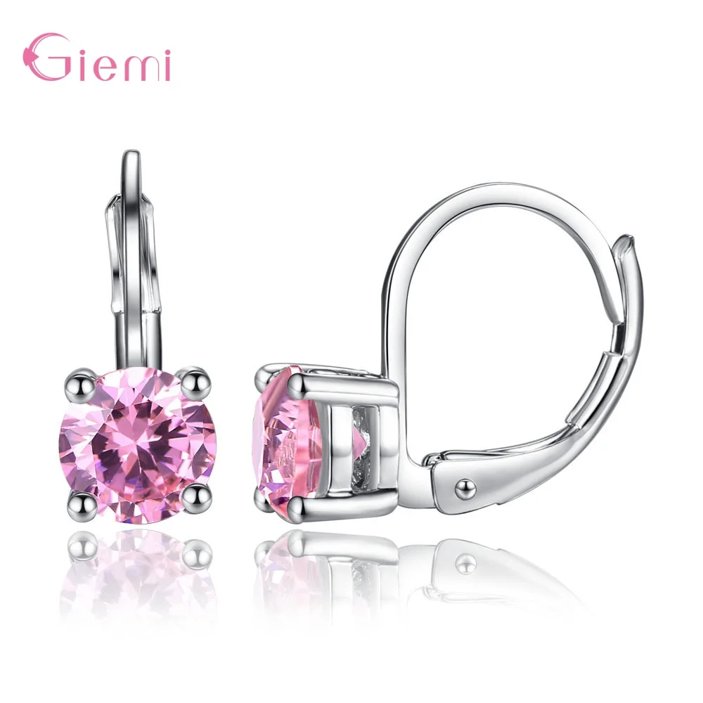 Pink Горячая Распродажа, настоящее 925 пробы, серебряные, элегантные, красивые, белые, розовые, красные, Кристальные серьги-кольца для женщин, девушек, модные ювелирные изделия, подарок - Окраска металла: Pink