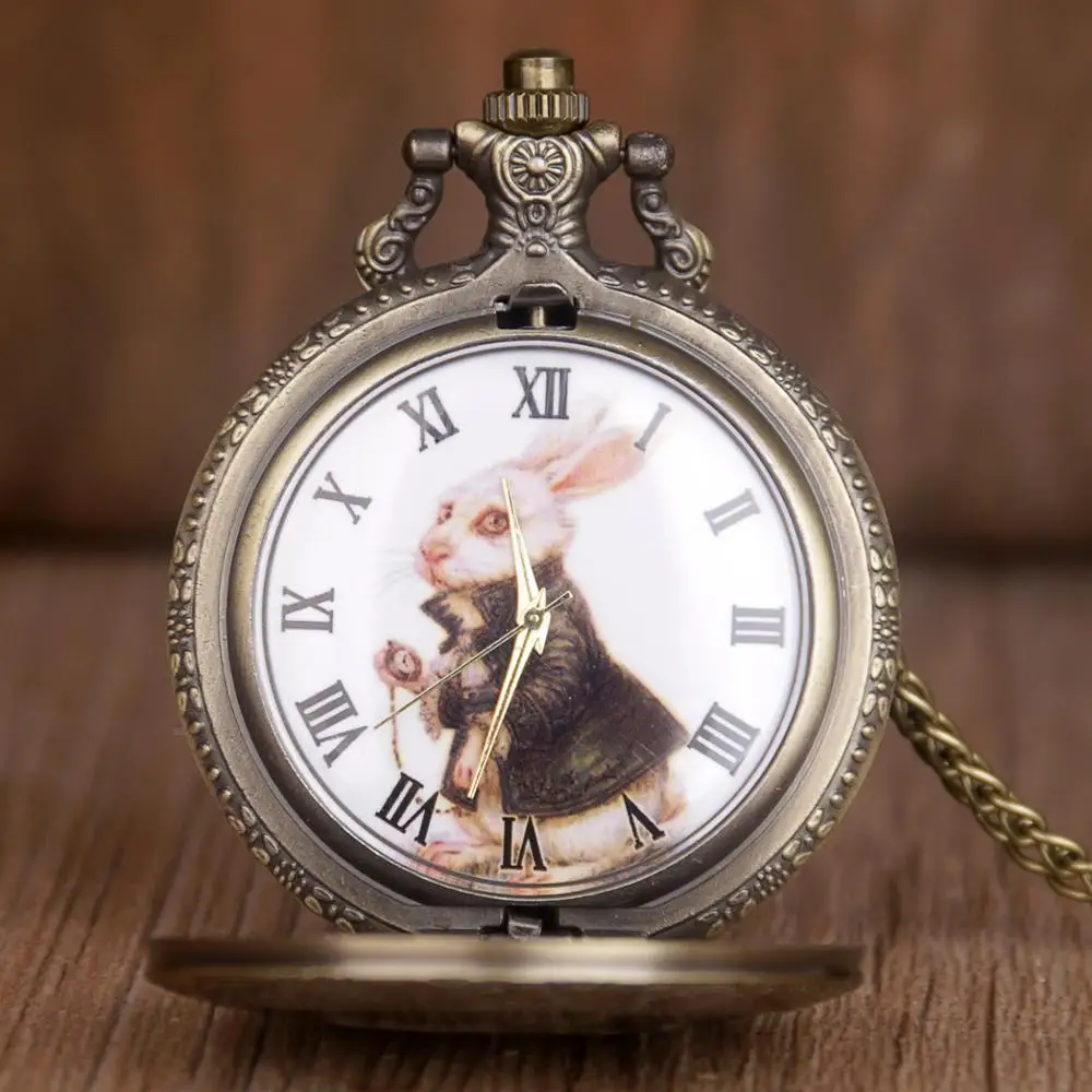 Alice In Wonderland Quartz Analog Pocket Watch Rabbit Flower Watches Best  Gifts