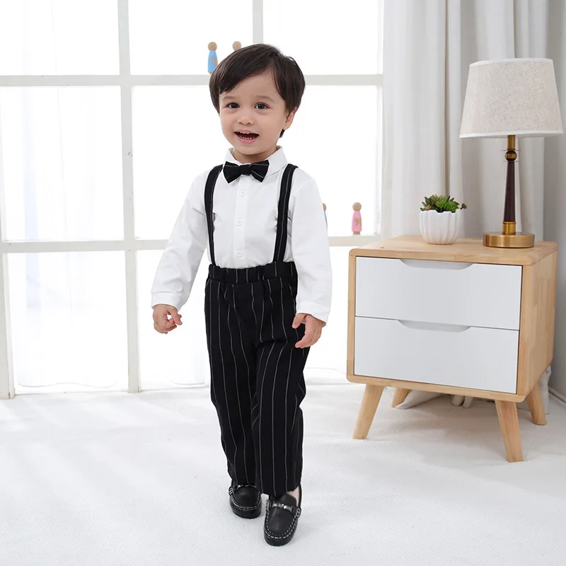 

CHILDREN'S Suit Male Baby Spring And Autumn Long Sleeve BABY'S Top + Suspender Pants 2 Pieces CHILDREN'S Suit