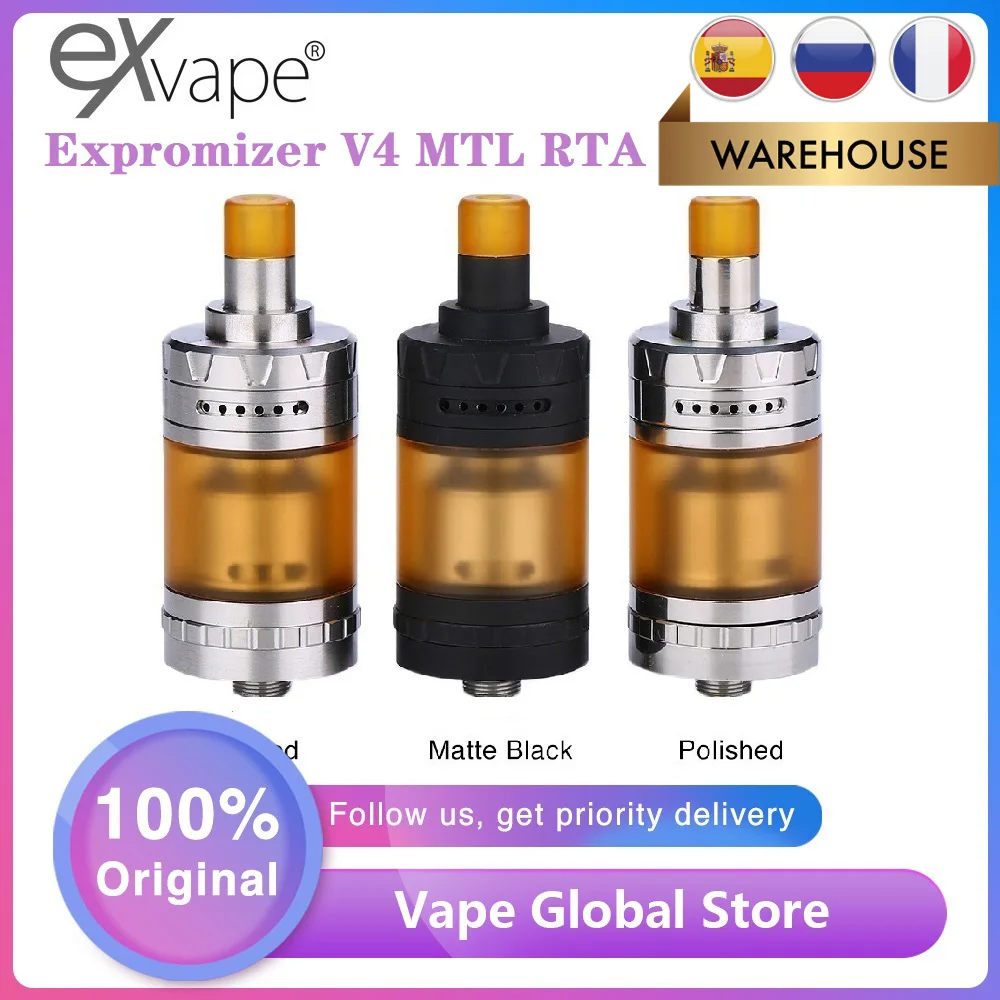 Оригинальный Exvape Expromizer V4 MTL RTA бак 2 мл атомайзер 23 мм одна катушка сверху вниз
