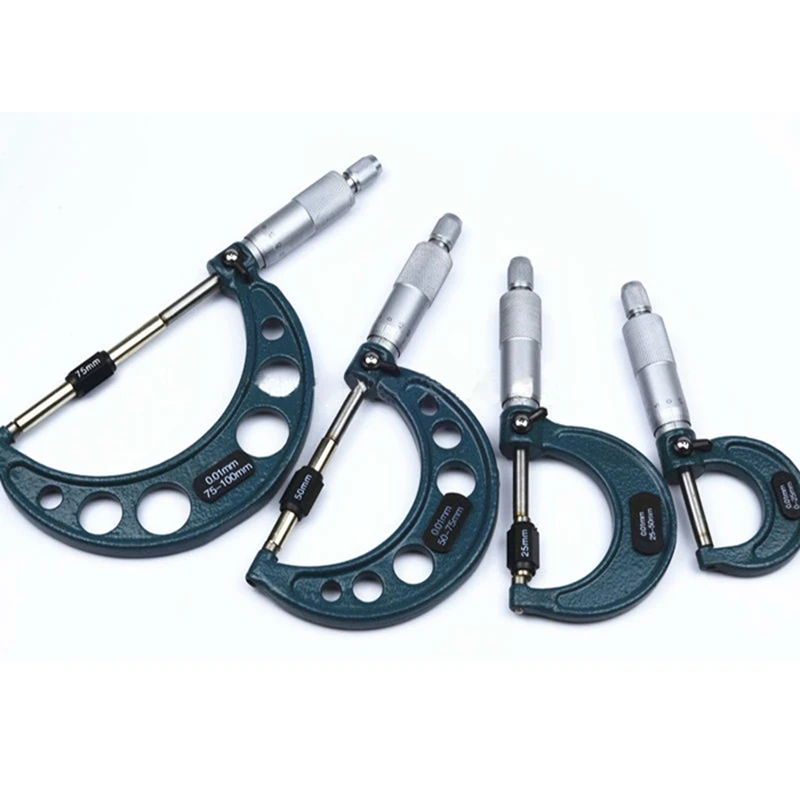 

4Pcs 0-25mm/50mm/75mm/100mm/0.01 Outside Micrometer Set 4Pcs Carbide Metric Gauge Tipped Screw Thread Caliper Measuring Tools