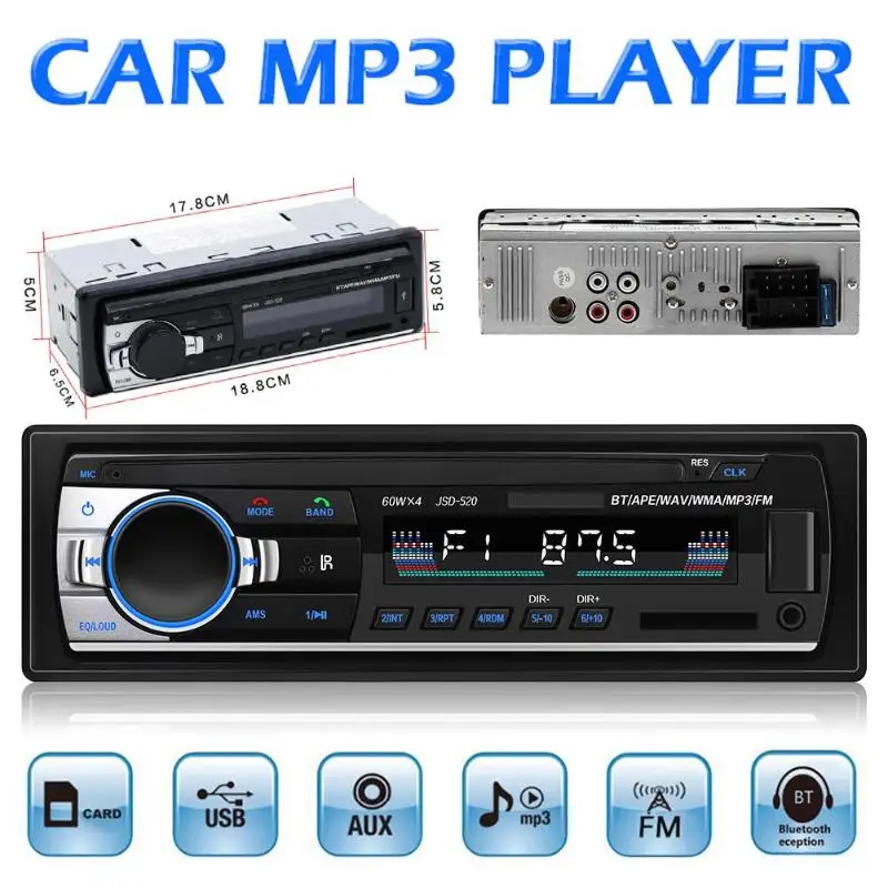 Автомобильный радиоприемник 12 В Bluetooth музыкальный плеер Hands free Автозвук стерео SD