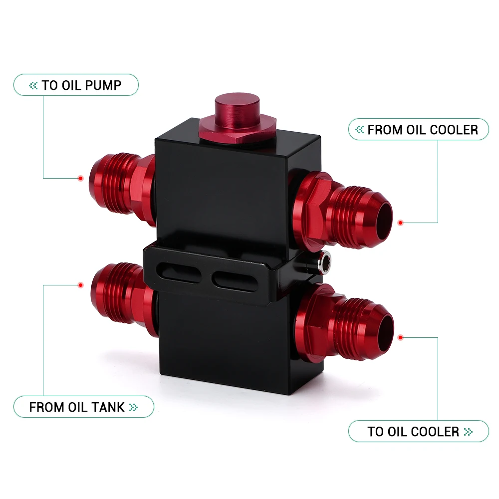 PQY-Oil Filter Sandwich Adaptor With In-Line Oil Thermostat AN10 fitting Sandwich Adapter PQY5672BK
