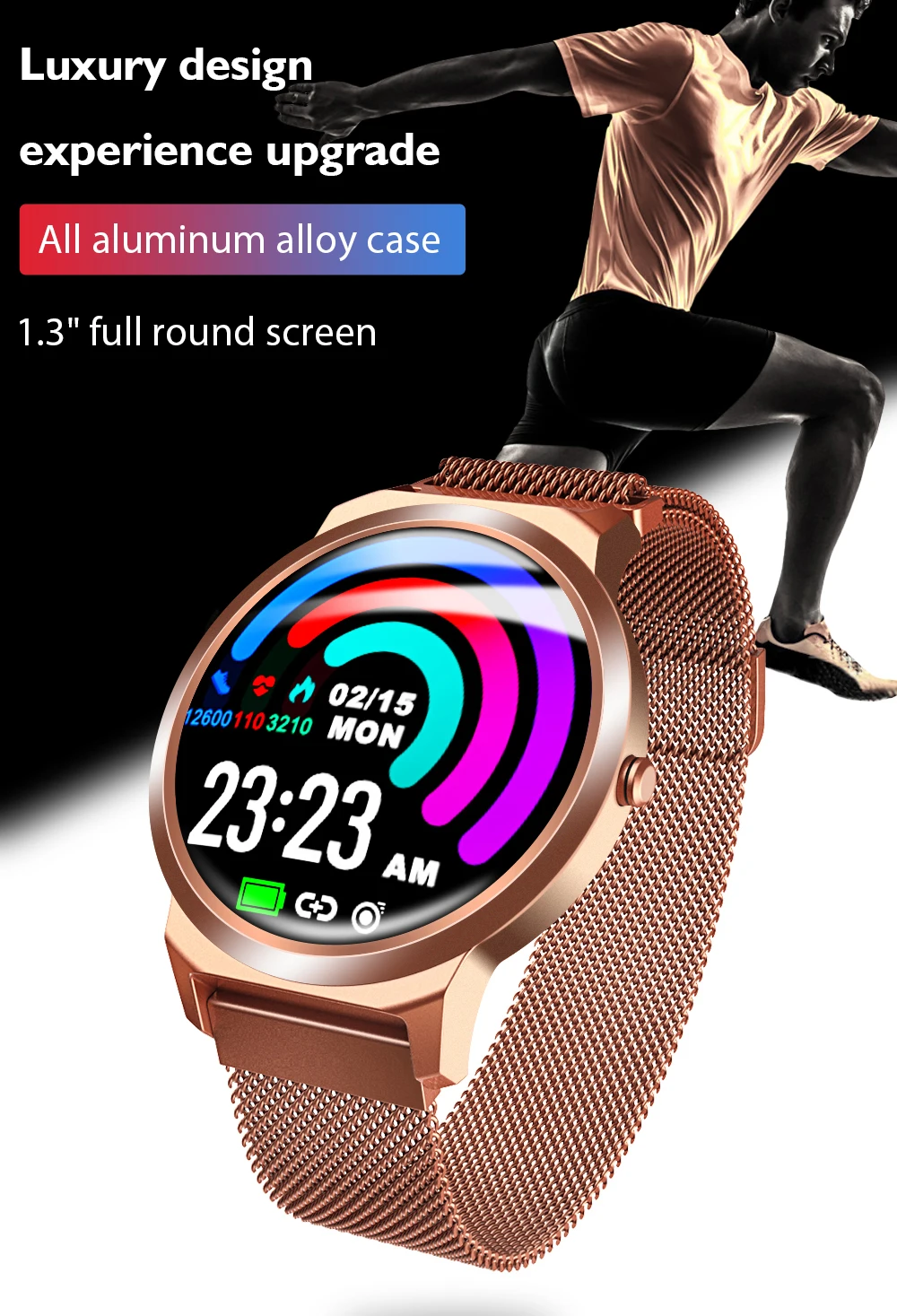 ELF1 полный сенсорный 1,3 дюймов wo для мужчин Смарт часы для мужчин для сердечного ритма кровяное давление Smartwatch