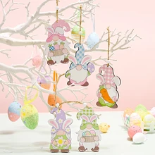 5PCS Easter Wooden Rabbit Pendants Exquisite Hanging Decors Easter Scene Decorations Bunny Hanging Crafts Easter Ornaments