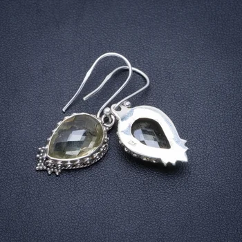 

Natural Green Amethyst Handmade Unique 925 Sterling Silver Earrings 1.5" A2417