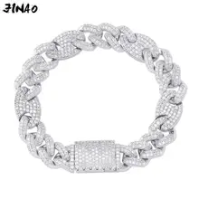 JINAO 12 мм хип хоп Iced Out мужские браслеты золото серебро AAA кубический циркон Свинья Нос четыре цвета браслет " 8" 9"