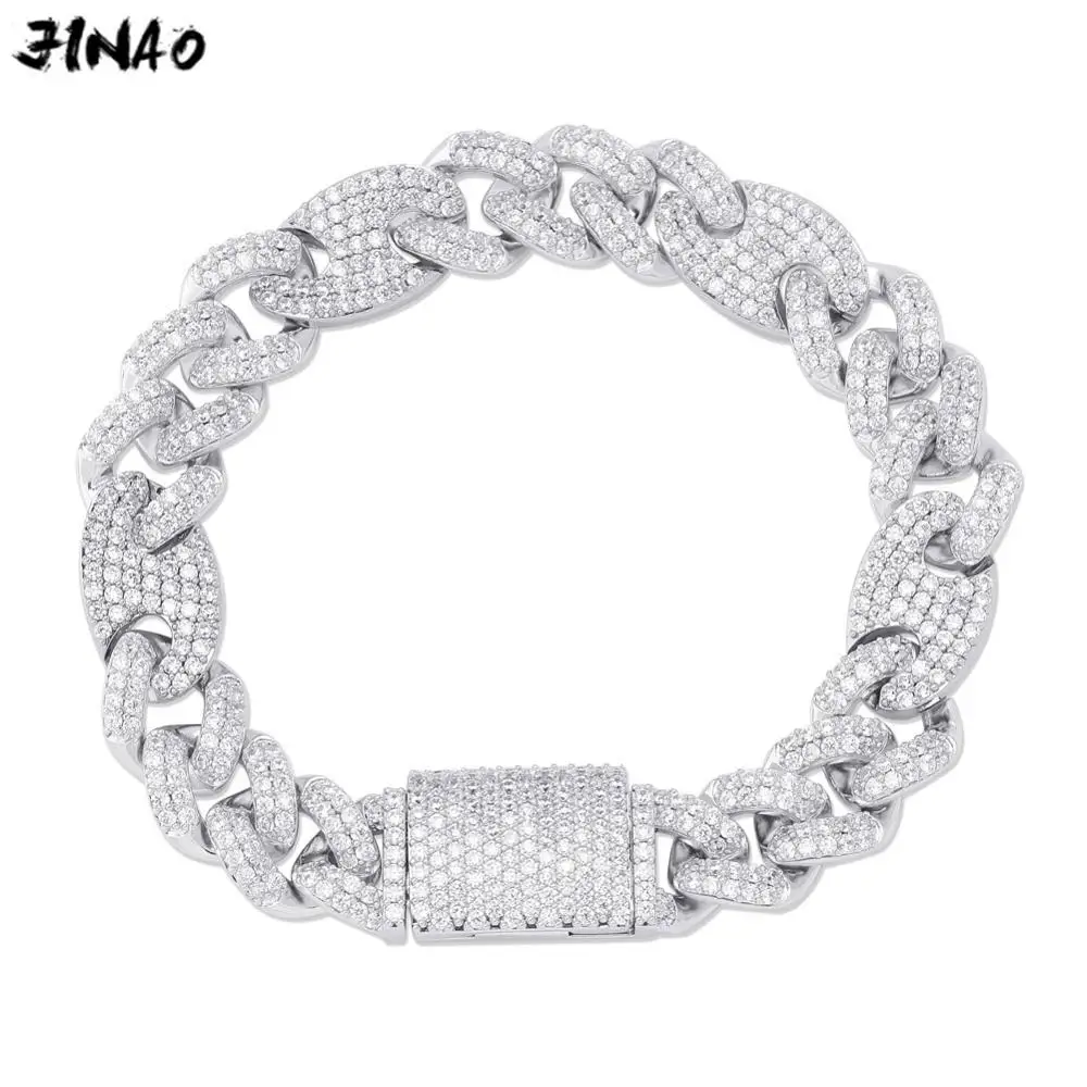 

JINAO 12MM Hip Hop Iced Out Men Bracelets Gold Silver AAA Cubic Zircon Pig nose Four-color Bracelet 7"8"9"