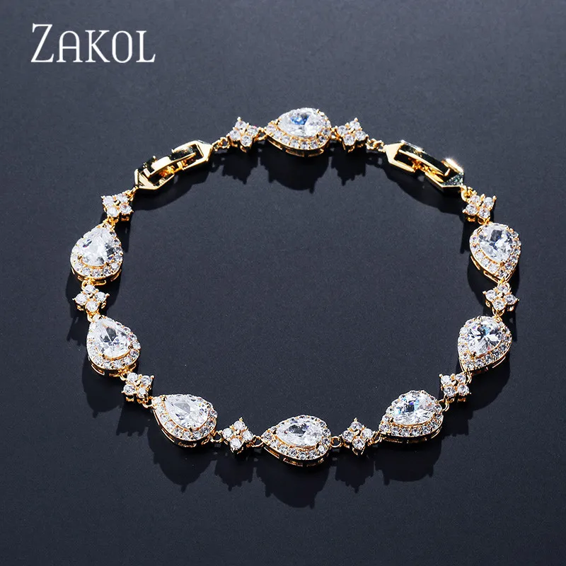 Модный браслет и ZAKOL из белого золота с фианитами в форме капли воды украшения для
