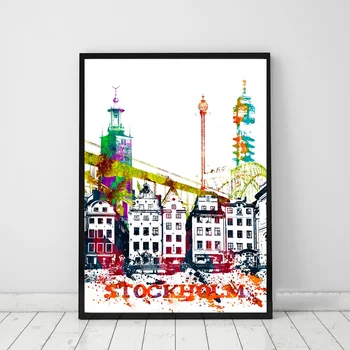 

Stockholm City Watercolor poster Canvas Art Print Wall Pictures for Living Room No Frame