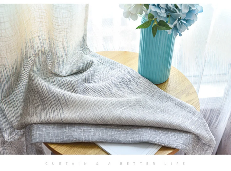 Modern Simple linen Tulle Curtains For Living Room Window Rainbow Gradient Striped Shade Curtains For Bedroom Drapes MY171#5