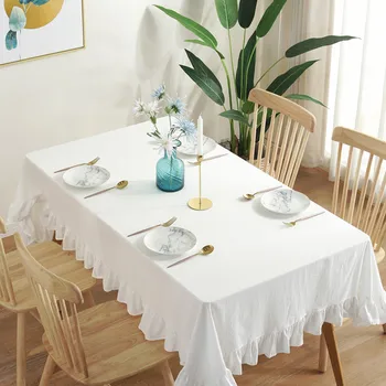 

Cotton Solid Tablecloth Lotus Lace Splice Washable Coffee Dinner Comfortable Table Cloth for Christmas Wedding Banquet