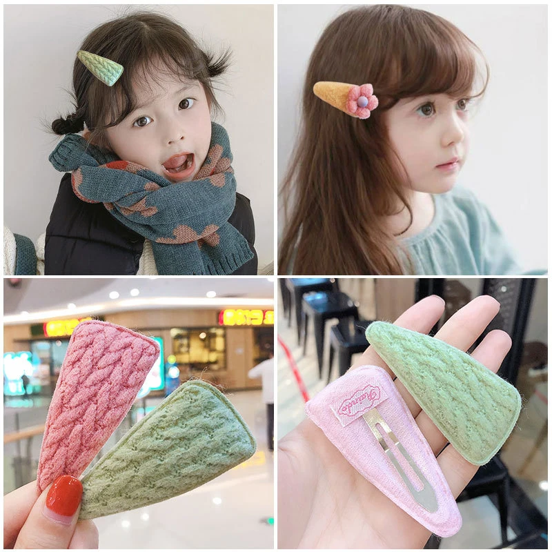 5 Pcs/Lot Cartoon Hair Clips For Girls Crochet Felt Kids Hairpins And Clips Geometric Leopard Print Hair Clips Girls Plush Cute