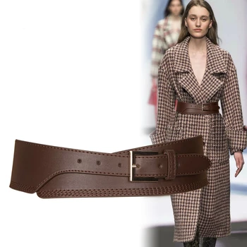 

Fashion Women Design Spring Autumn Lady Solid Color Soft Pu Leather Wide Belt Self Tie Wrap Waist Mujer Dress Pants Pasek Damski