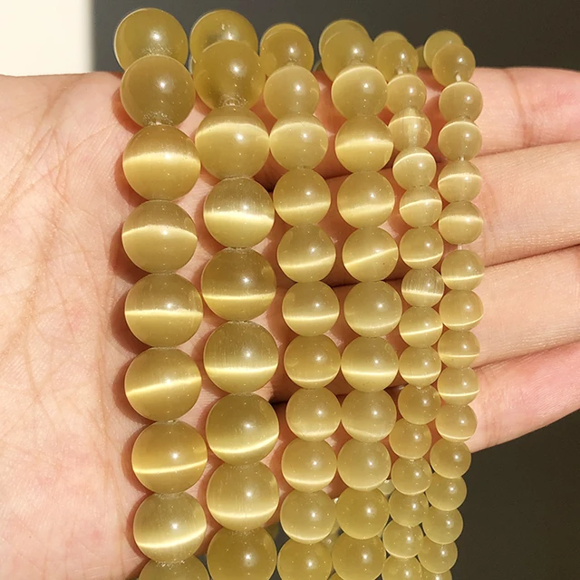 Natural Stone Pink White Moonstone Cat Eye Beads For Jewelry Making Smooth Loose Spacer Beads Opal Diy Charm Bracelets Necklace Gold Bronge