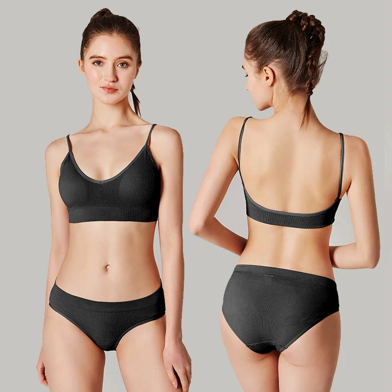 

Sexy Backless Bra Set Women Padded Bras Seamless Briefs Underwear Set Comfortable Tops Underpants Suit Ladies Wireless Lingerie