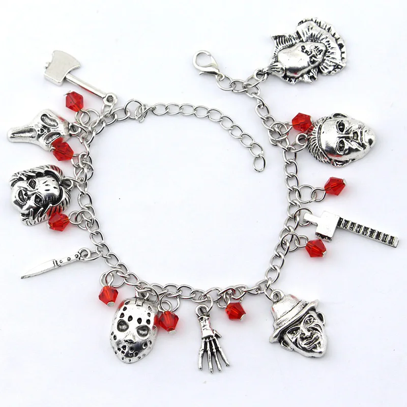 Transporte da Gota Chucky Rosto Stephen King it s Penny Sábio Jason Hóquei Horror Charme Pulseira Filme Fábrica Loja 10 Pçs