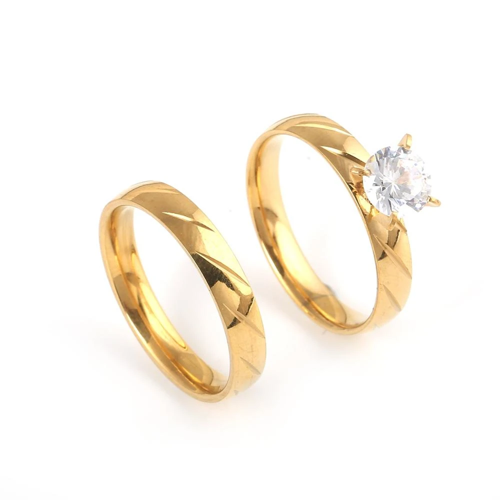 Anillo de compromiso de acero inoxidable para mujer, sortija de Boda nupcial de lujo, Color dorado, joyería de moda, de promesa|Anillos| - AliExpress