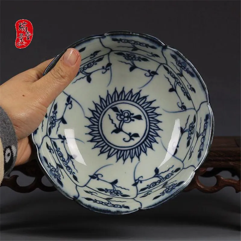 Античный Фарфор Jingdezhen в конце династии Цин ручная роспись синяя и белая чаша