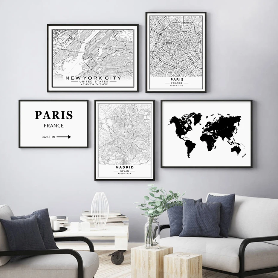 World City Maps Paris Madrid New York Poster Customizable Canvas ...