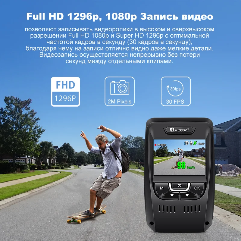Junsun A7880 2 в 1 Автомобильный видеорегистратор gps Speedcam LDWS Super HD 1296P ночного видения