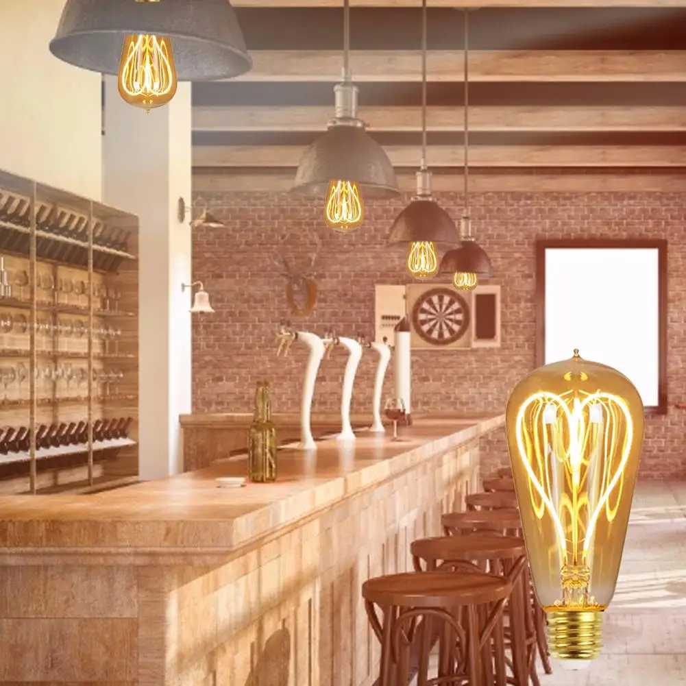 ST64 110V/220V LED Edison light Bulb Dimmable Heart Shape Soft Light Filament Antique Style Vintage Light Bulb