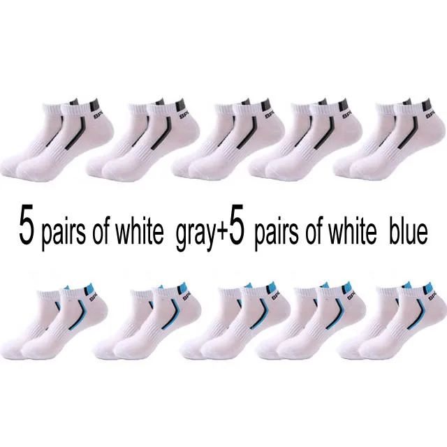 10 Pair High Quality Men Ankle Socks Breathable Cotton Sports Socks Mesh Casual Athletic Summer Thin Cut Short Sokken Size 38-48 whitegray  whiteblue