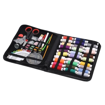

Multifunctional Portable Diy Sewing Box 101pcs Sewing Kit Suit Sewing Tool Black Imitation Leather Sewing Box