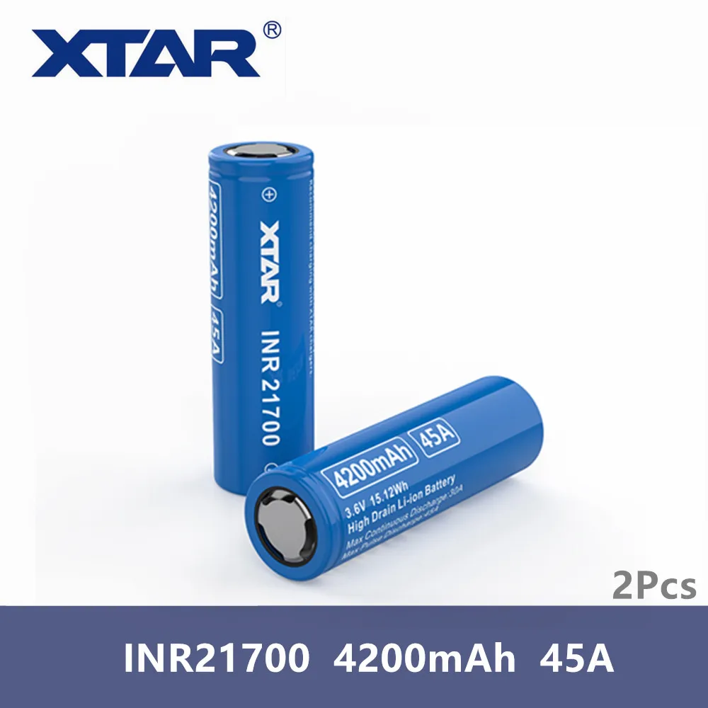 XTAR 4pcs battery 4 шт.,, Xtar, перезаряжаемая батарея INR 21700, батарея 4200 мА/ч, 3,7 в, батарея с высоким дренажем, макс. 45а, Импульсный разряд, плоский верх - Цвет: XTAR 4pcs battery