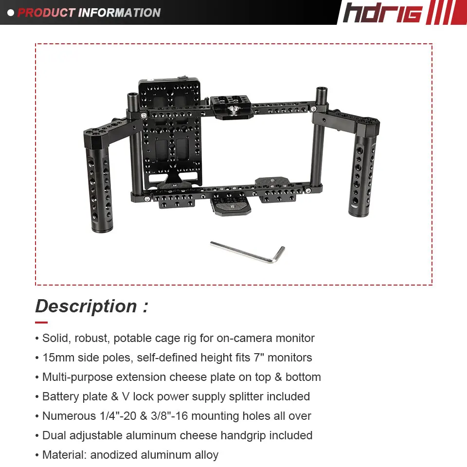 Hdrig ajustável câmera 7 polegada monitor gaiola