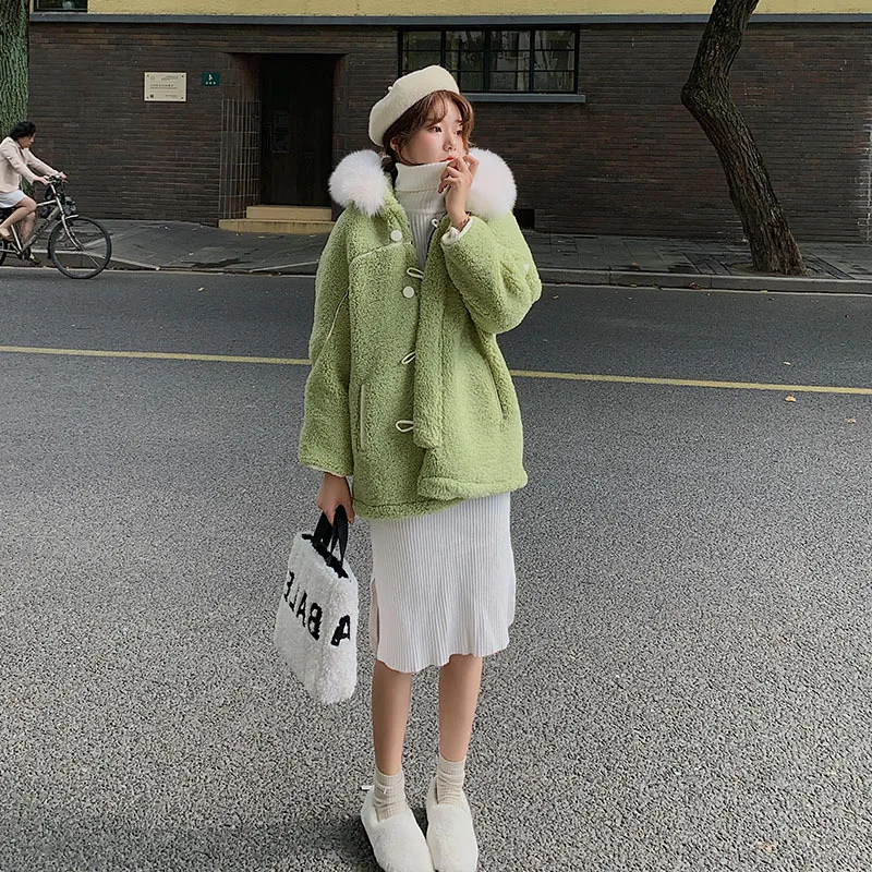 

Photo Shoot Large Fur Collar Fur MORI Series Tops 2020 Korean-style Students Hooded Lambs Wool Short Loose-Fit Coat