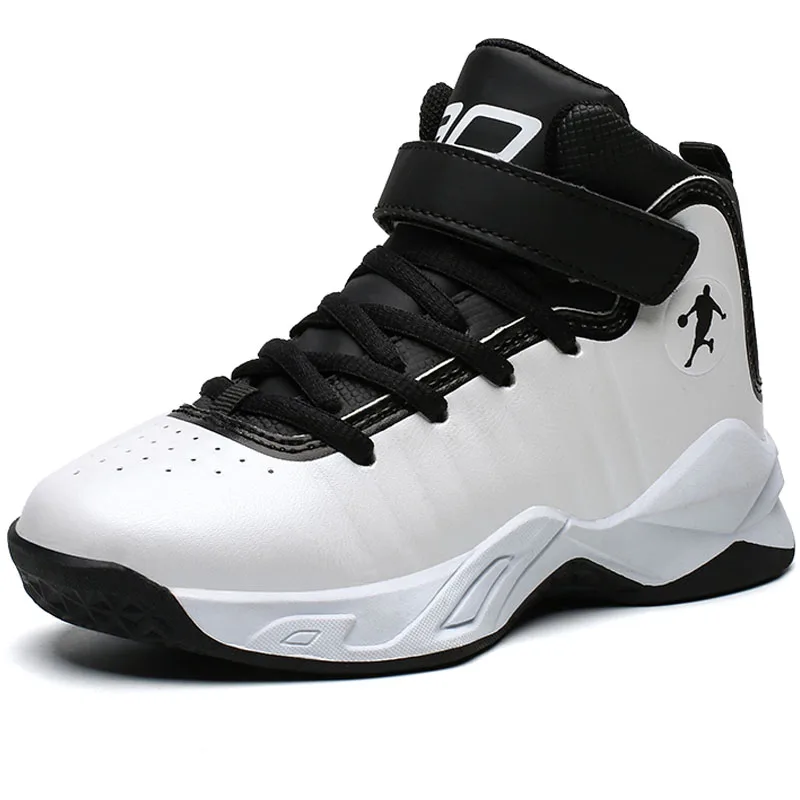 Zapatos de baloncesto de cuero para niños, zapatillas deportivas antideslizantes de suela gruesa, cesta de niño, zapatillas de entrenamiento para niñas