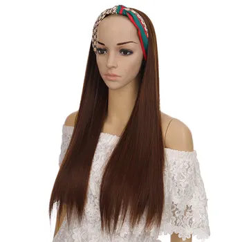 

Long Straight Hair Wig Short Hair Band Black Brown Dark Brown Natural Color Hair Extension Synthetic Wigs MUMUPI