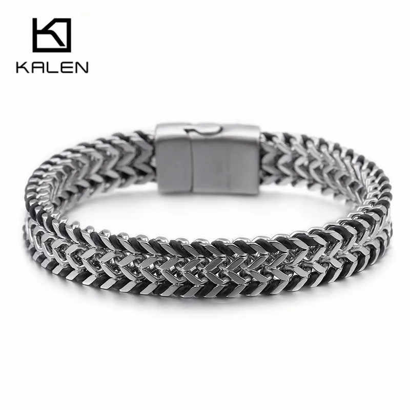 21,5 см нержавеющая сталь звено цепи наручные браслеты для мужчин мода двойной слой 11 мм ширина сетки цепь обертывание браслет ювелирные изделия