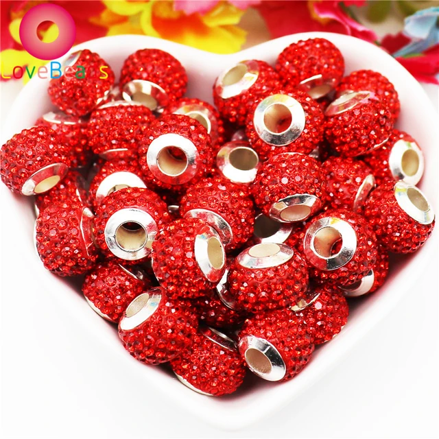 100pcs Large Hole Beads 13mm Rondelle Resin Rhinestone European Beads Loose  Spacer Beads For Bracelet DIY Jewelry Making