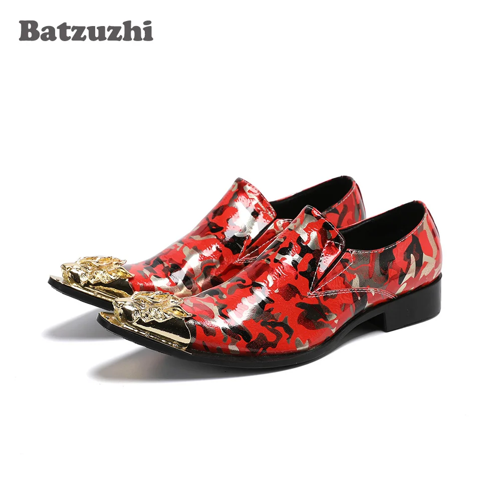 

Batzuzhi/мужские туфли-оксфорды ручной работы в британском стиле; Металлический наконечник; Красивые кожаные модельные туфли; Мужские красные деловые вечерние свадебные туфли