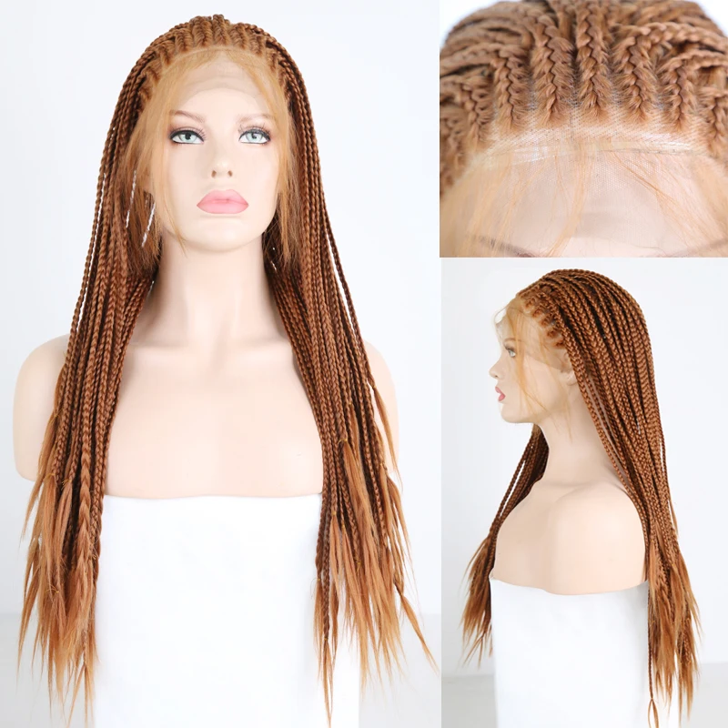 

RONGDUOYI Orange Fiber Hair Braided Wigs Heat Resistant Synthetic Lace Front Wig With Baby Hair Lace Braids Wigs for Women